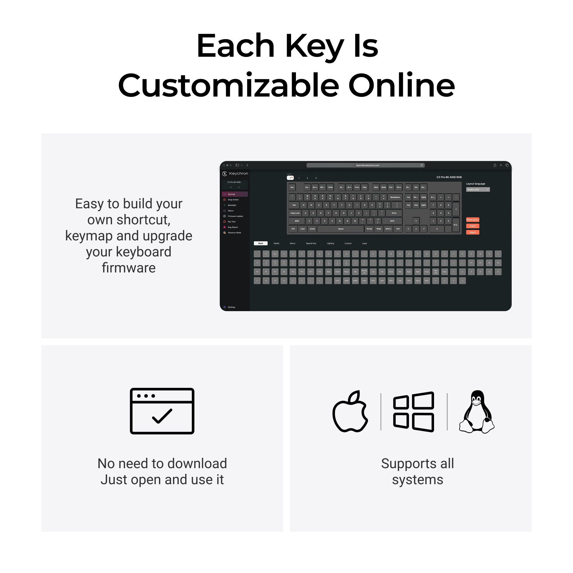 Геймърска Механична клавиатура Keychron C2 Pro 8K QMK - Super Red Switch, Full Size
