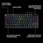 Logitech G Pro X RAPID TKL Magnetic Analog Switch Gaming Mechanical Keyboard, Black