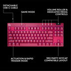 Геймърска механична клавиатура Logitech G Pro X RAPID TKL, Magnetic Analog Switch, Magenta