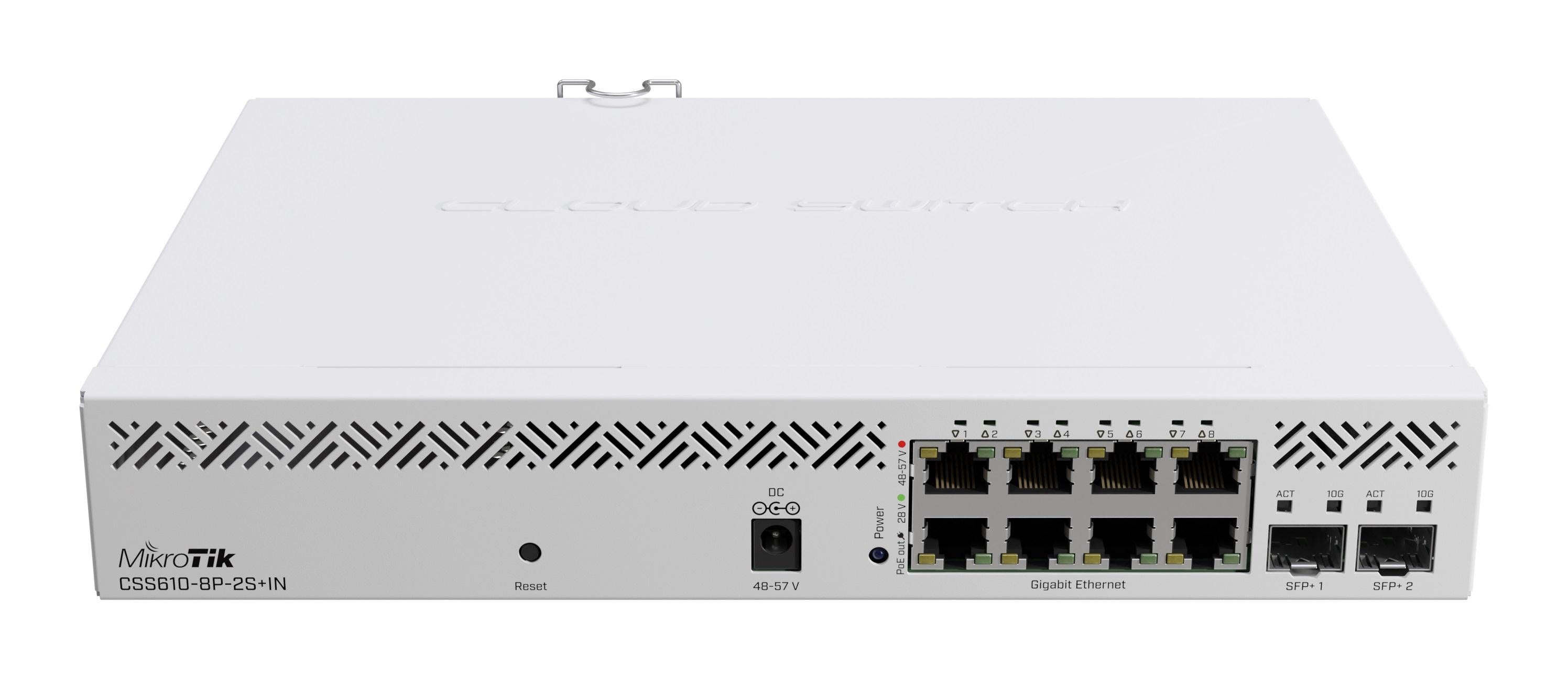Суич MikroTik CSS610-8P-2S+IN, 8 x Gigabit Ethernet ports, 2 x SFP