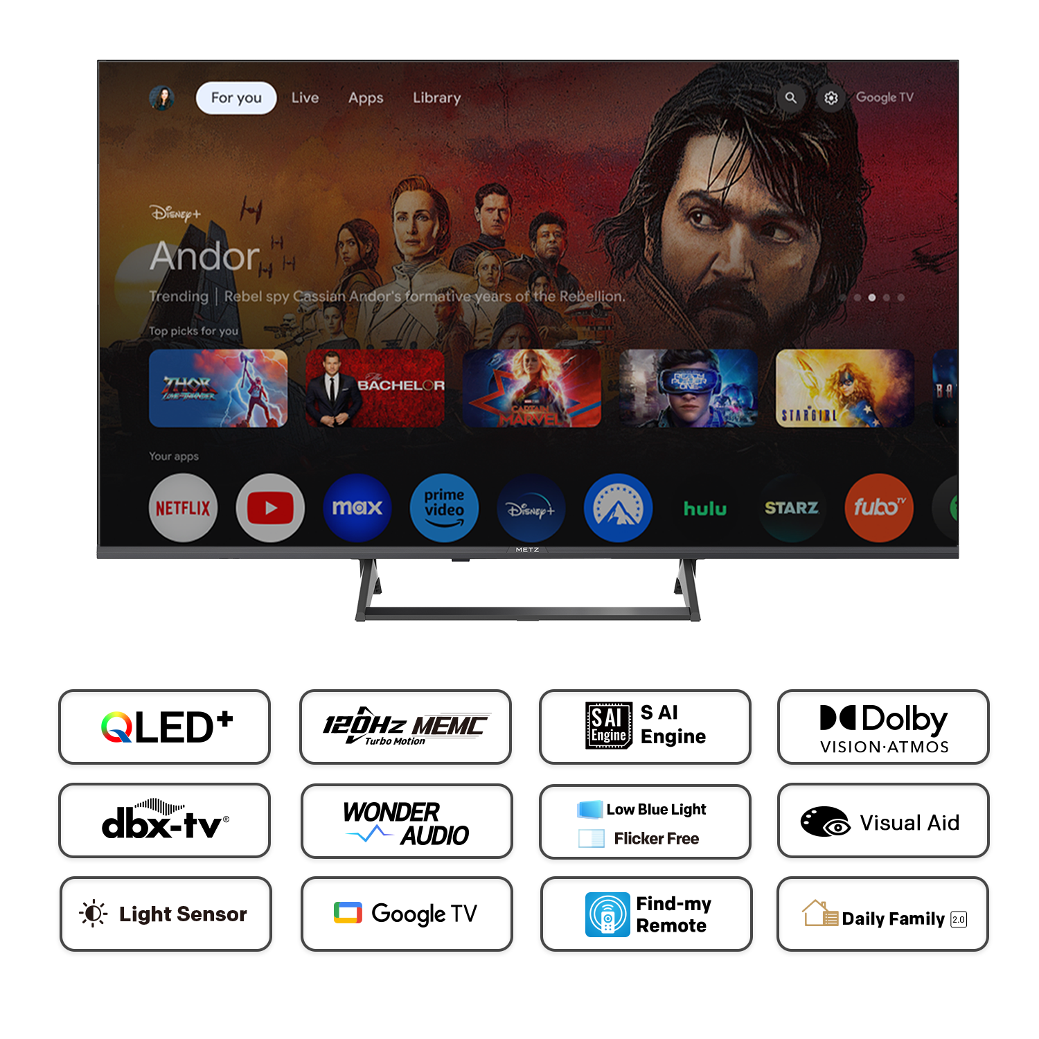 METZ Телевизор 43" 43MUF7000Z UHD LED SMART TV, 4K, Google TV, Клас F
