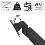 Monitor Desk Mount HAMA, Adjustable, Gas Spring, 13" - 35", 15 kg, Black
