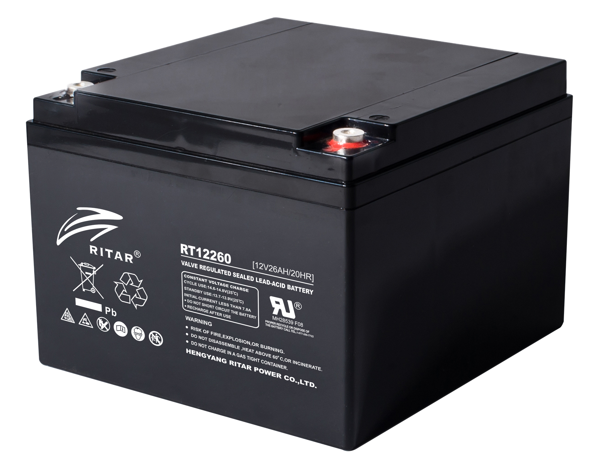 Lead acid battery RITAR, (RT12260) AGM, 12V, 26 Ah, 166/ 176/ 125 mm, Terminal F13(M5)