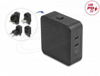 Delock GaN Charger, 2 x USB-C, PD 65 W, EU / US / UK travel adapter