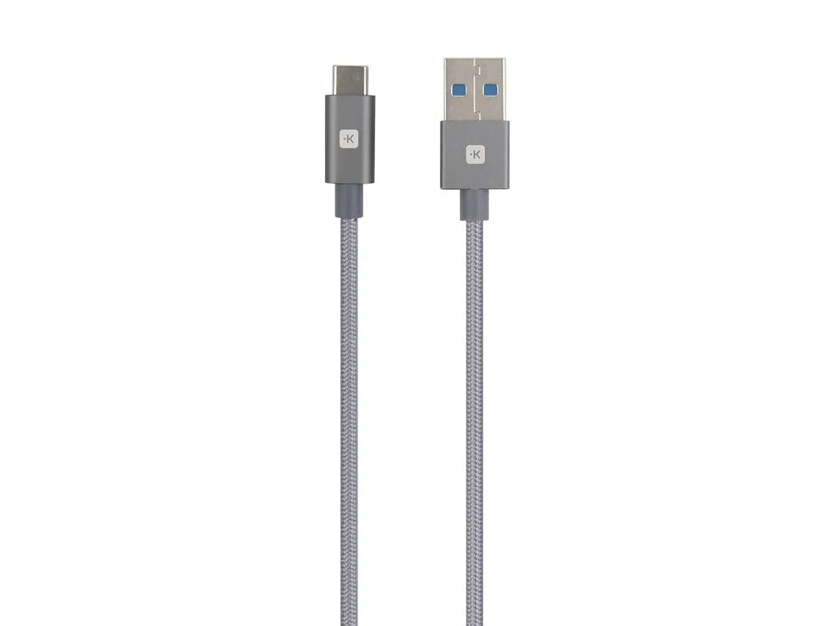 Кабел Skross, USB-A - USB-C, Метална оплетка, 1.20 м, Сив