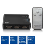 3 Port HDMI Switch ACT, 4K@60Hz, USB, Remote, Black