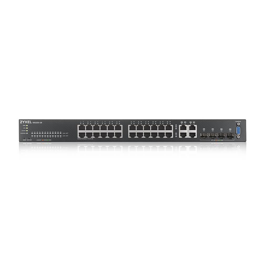 Суич ZyXEL GS-2220-28, 24 портов Layer2+, 24x Gigabit + 4x Gigabit combo (RJ45/SFP), управляем