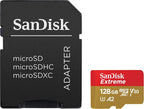 Memory Card SANDISK Extreme microSDXC, 128GB, For Dash Cameras and Drones, SD Adapter