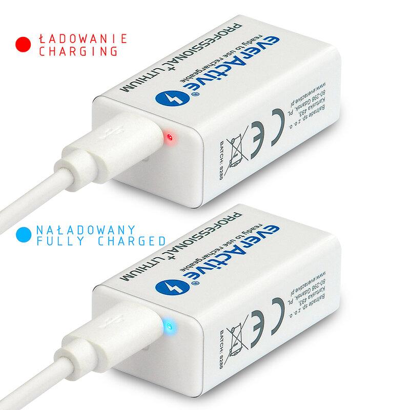 Акумулаторна Батерия R22 9V LiIon 500mAh/550 precharged +Usb-C  1бр. в опаковка EVERACTIVE