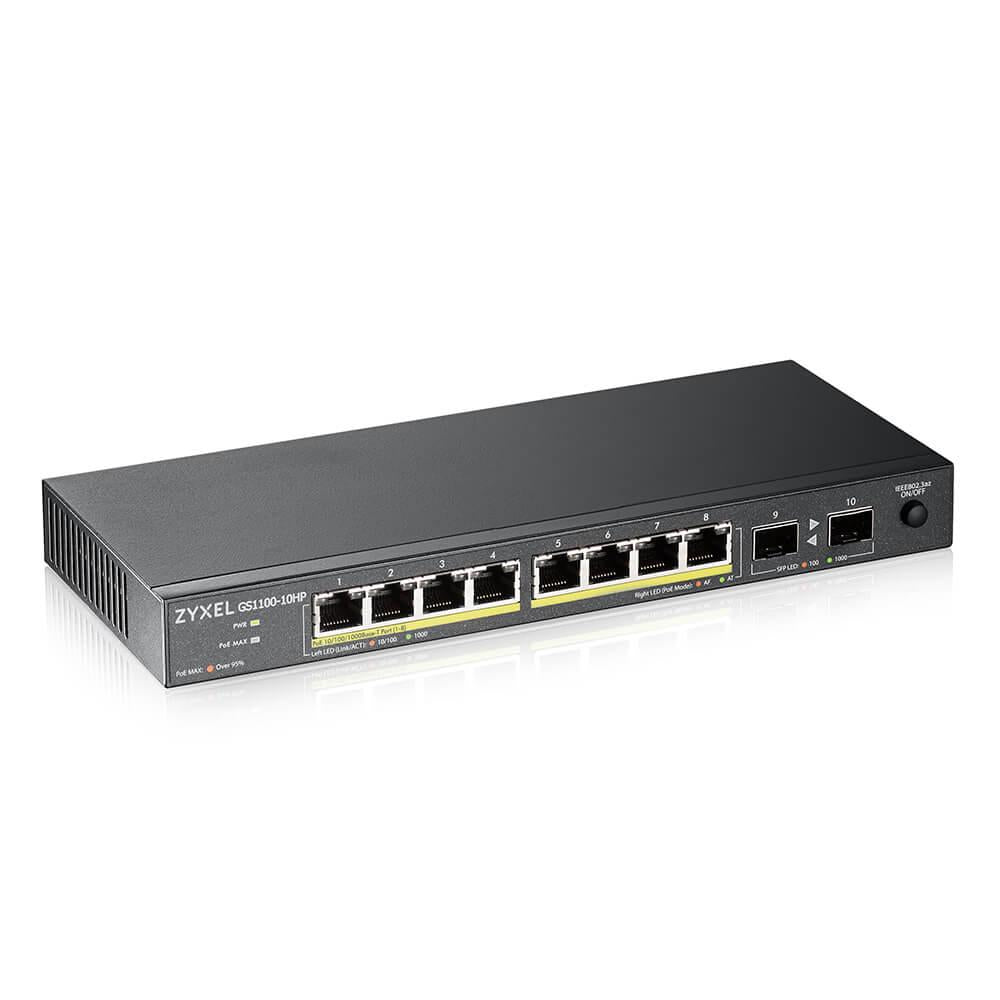 Суич ZYXEL GS1100-10HP, 8-портов, Gigabit, PoE, 2xSFP