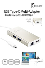 j5Create JCA374 Multi-Port USB-C Adapter, HDMI, Ethernet, USB 3.0 Hub, PD 2.0