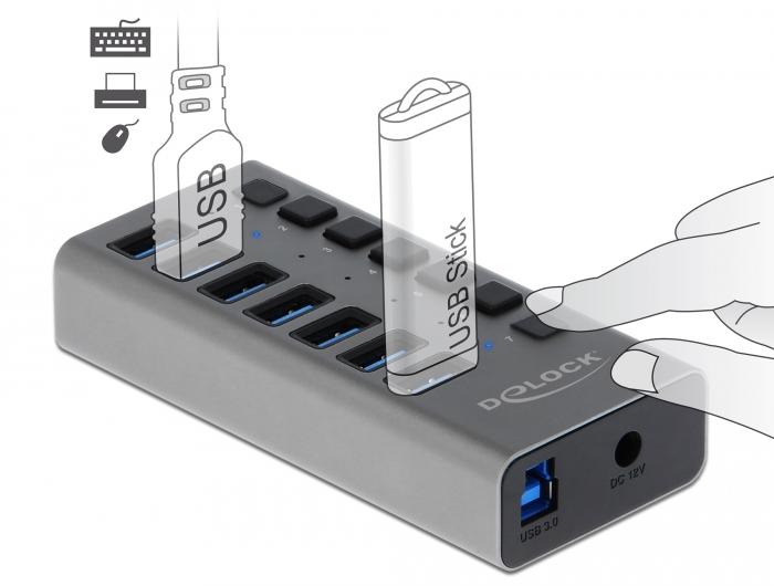 USB-А хъб, 7 порта, DELOCK-63669