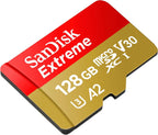 Memory Card SANDISK Extreme microSDXC, 128GB, For Dash Cameras and Drones, SD Adapter