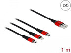 Delock 3-in-1 Charging Cable, USB - Lightning/Micro USB/USB-C, 1m, Black/Red
