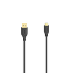 Hama Flexi-Slim USB-C to USB-A 2.0 Male Cable, 0.75m, Slim, Gold-plated, Black