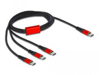 Delock Charging Cable 3 in 1, USB-C - 3 x USB-C, 1m, Black/Red