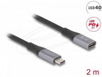 Delock USB-C Extension Cable, 40 Gbps, PD 240W, 2 m, grey