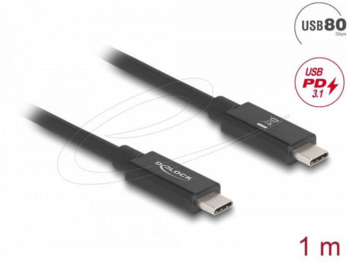 Delock E-Marker USB-C Cable, 80 Gbps, 16K 60 Hz, PD 3.1 240 W, 1 m, black