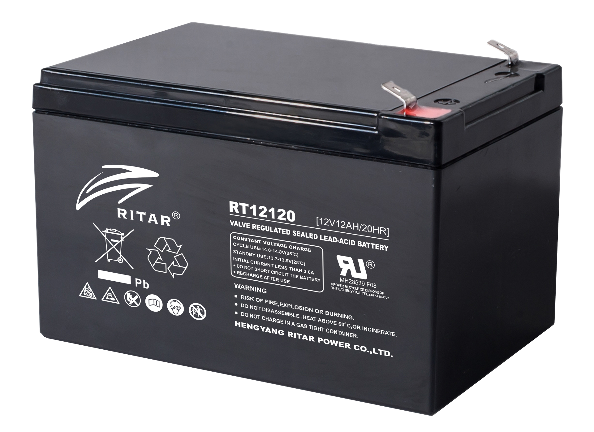 Lead-Acid Battery RITAR, (RT12120) AGM, 12V, 12 Ah, 151/ 98/ 95 mm, Terminal2