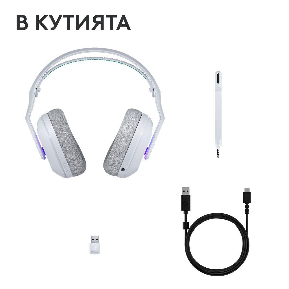 Геймърски слушалки Logitech G522 Lightspeed Wireless RGB, Микрофон, Бели