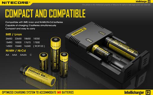 NITECORE i2 Charger, Universal Charger, Li-Ion & NiMH, 18650, CR123, AA, AAA, C, D