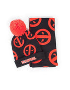DIFUZED Deadpool Scarf and Beanie Set, Symbol, Black/Red