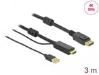 Delock Cable HDMI male - DisplayPort USB male, 4K 30 Hz, 3 m, Black