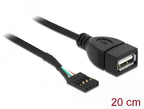 Cable DeLock USB pin header female > USB 2.0 Type-A female, 20 cm