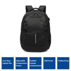 ACT AC8530 Laptop Backpack, up to 15.6", USB port, Black