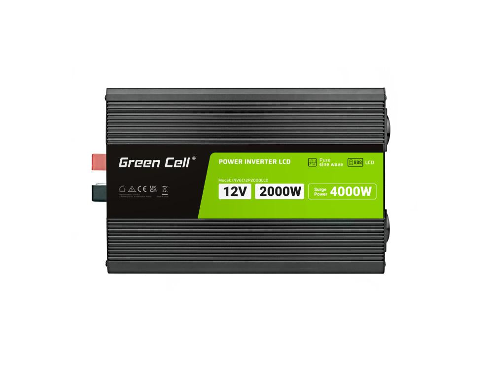 Инвертор GREEN CELL, 12/220V, DC/AC, 2000W/4000W, INVGCP2000LCD  LCD Чиста синусоида