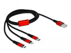 Delock 3-in-1 Charging Cable, USB - Lightning/Micro USB/USB-C, 1m, Black/Red