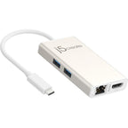 j5Create JCA374 Multi-Port USB-C Adapter, HDMI, Ethernet, USB 3.0 Hub, PD 2.0
