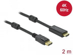 Delock DisplayPort male to HDMI male Cable, 2 m., 4K 60Hz, Black