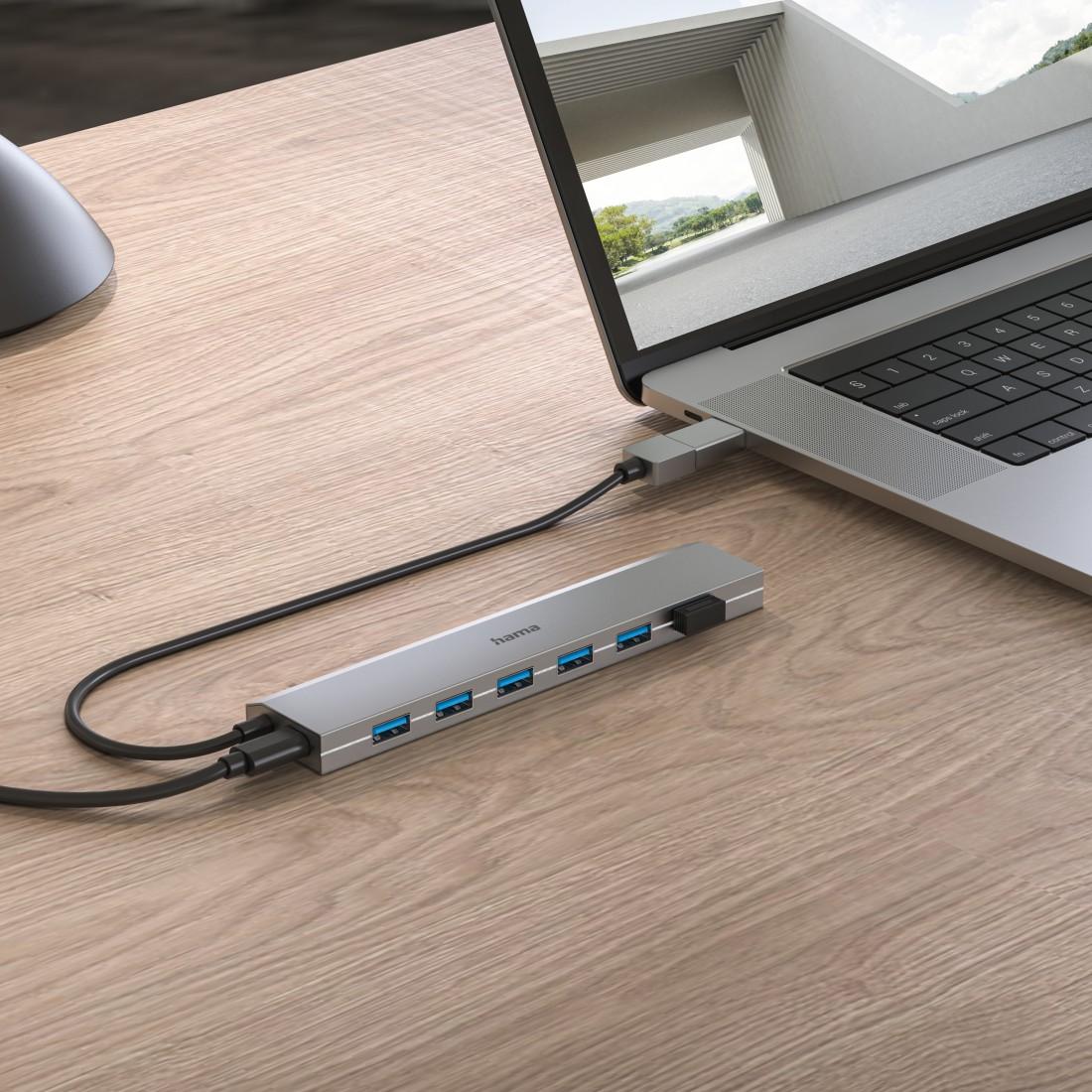 HAMA 7-портов хъб, USB 3.2 Gen 1, 5 Gbit/s, USB-C адаптер със захранване