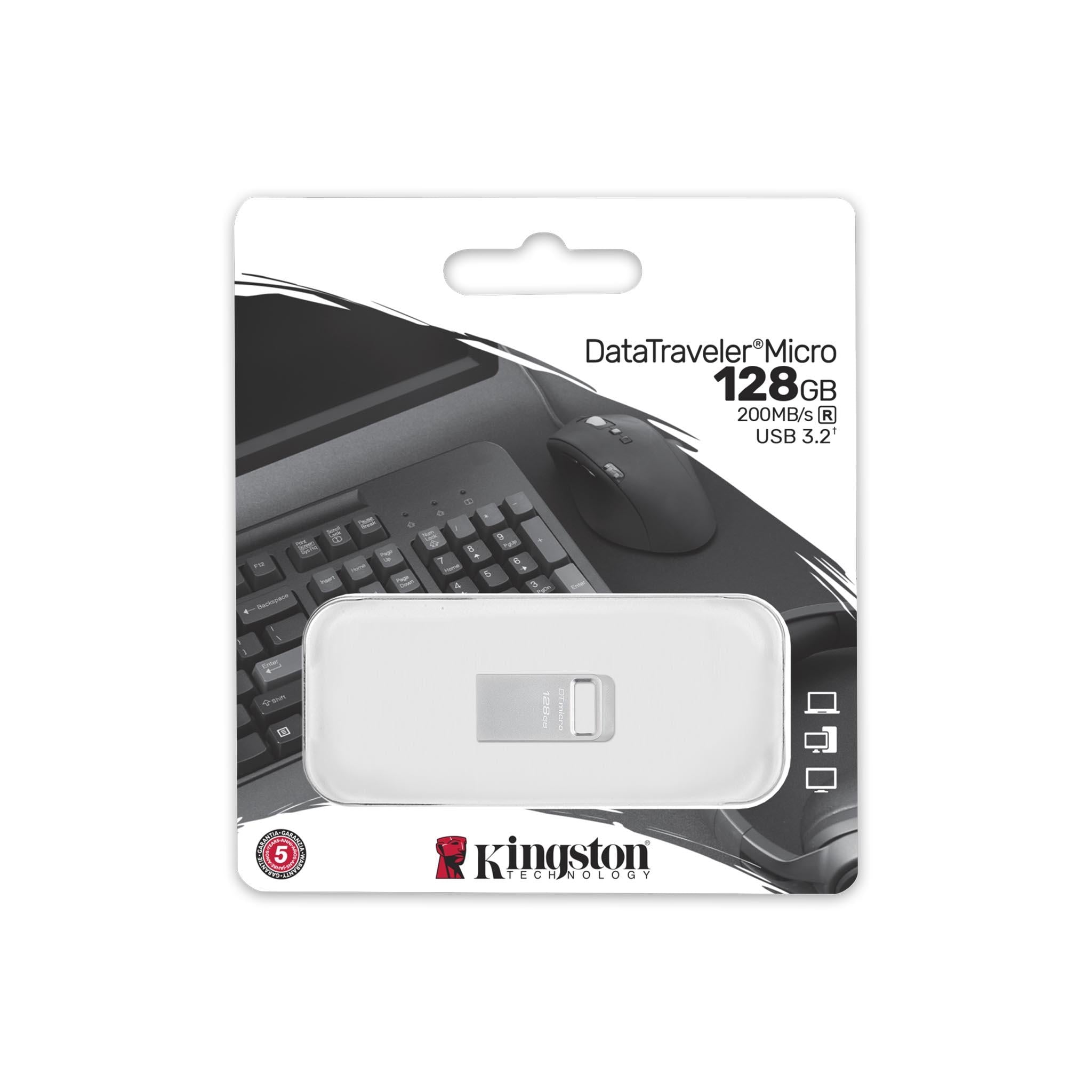USB памет KINGSTON DataTraveler Micro, 128GB,USB-A 3.2 Gen 1, Сребрист