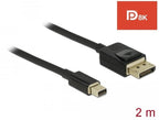 Delock Mini DisplayPort male - DisplayPort male cable, 2.0m, 8K 60 Hz, Black