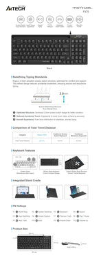 A4tech Fstyler FX70 Wired Keyboard, Low Profile, Scissor Technology, Cyrillic Layout, Black