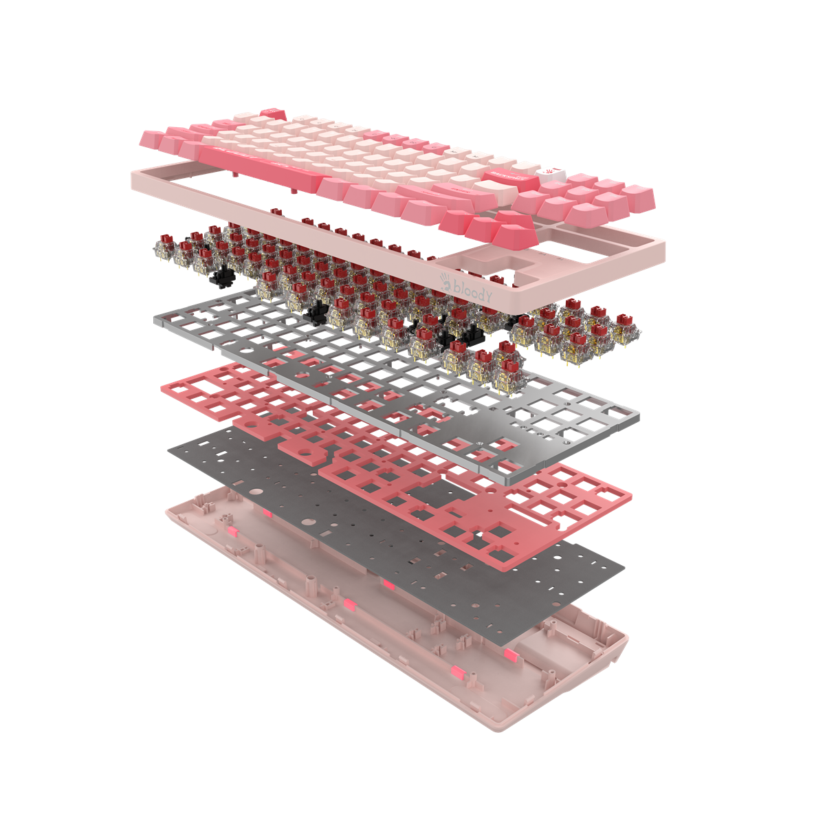 А4tech Геймърска механична  клавиатура Bloody Energy Pink S87 BLMS TKL RGB Backlit red switch , USB