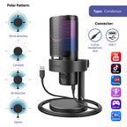 FIFINE A9 RGB Desktop Microphone 4 Polar Patterns - Black