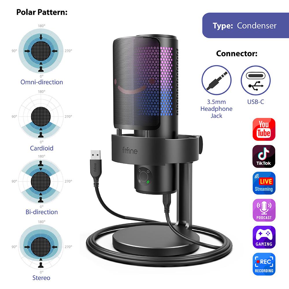 Настолен микрофон FIFINE A9 RGB 4 Polar Patterns- Black