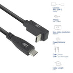 ACT USB-C to USB-C Cable, 10Gbps, 60W, 0.5 m, connectors - 1x straight and 1x 90° up/down angled