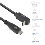 ACT USB-C to USB-C Cable, 10Gbps, 60W, 1m, connectors - 1 x straight and 1 x 90° up/down angled