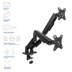 ACT Стойка за 2 бр. монитора за бюро AC8314, Регулируема, 17" - 34", 9 кг, газова пружина
