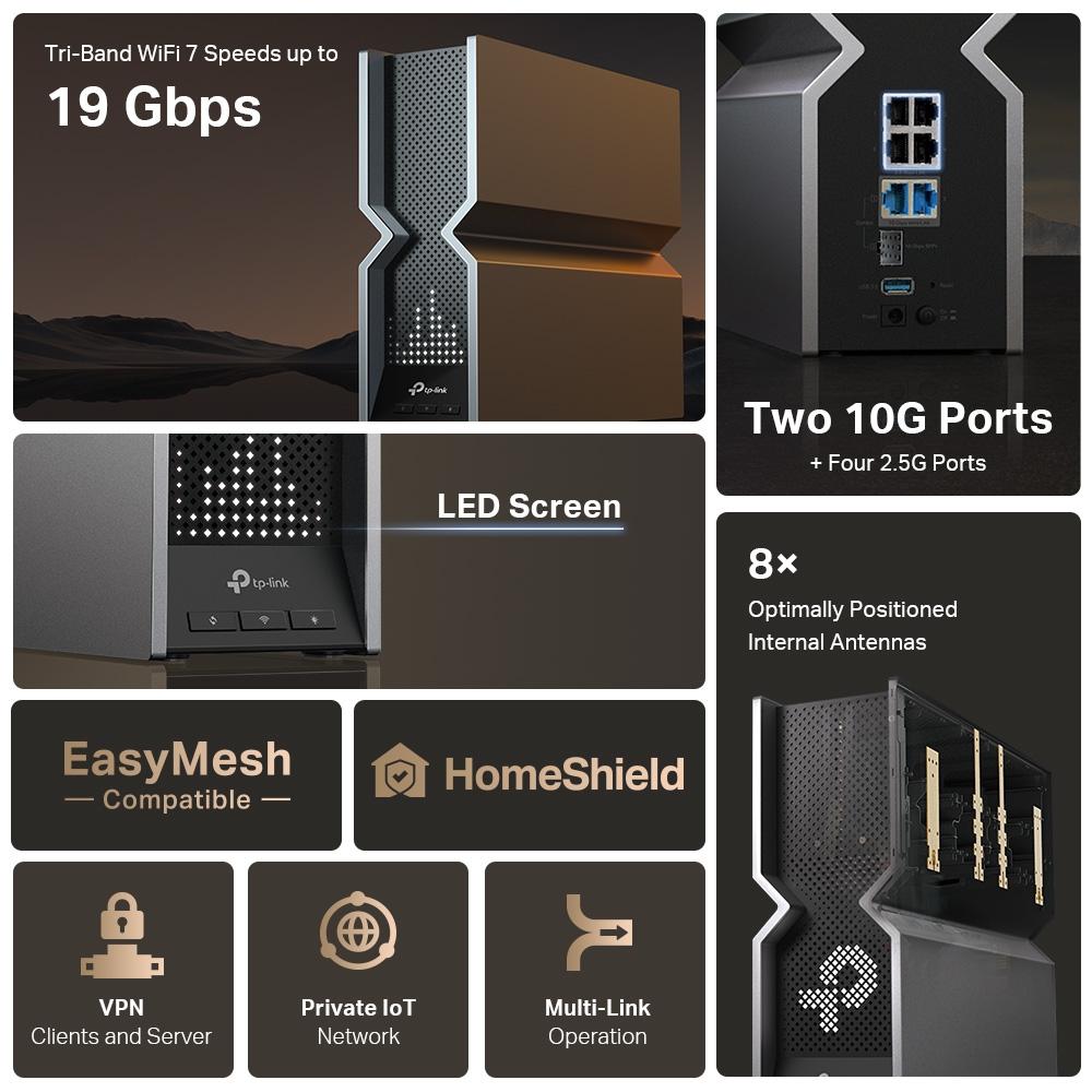 Безжичен рутер TP-Link Archer BE800 Tri-Band Wi-Fi 7