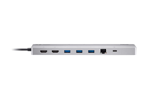 ATEN 11-in-1 USB-C Multiport Dock with Power Pass-Through, 2 x HDMI, LAN, 3.5mm, USB-C, SD Card, microSD, 3 x USB 3.2