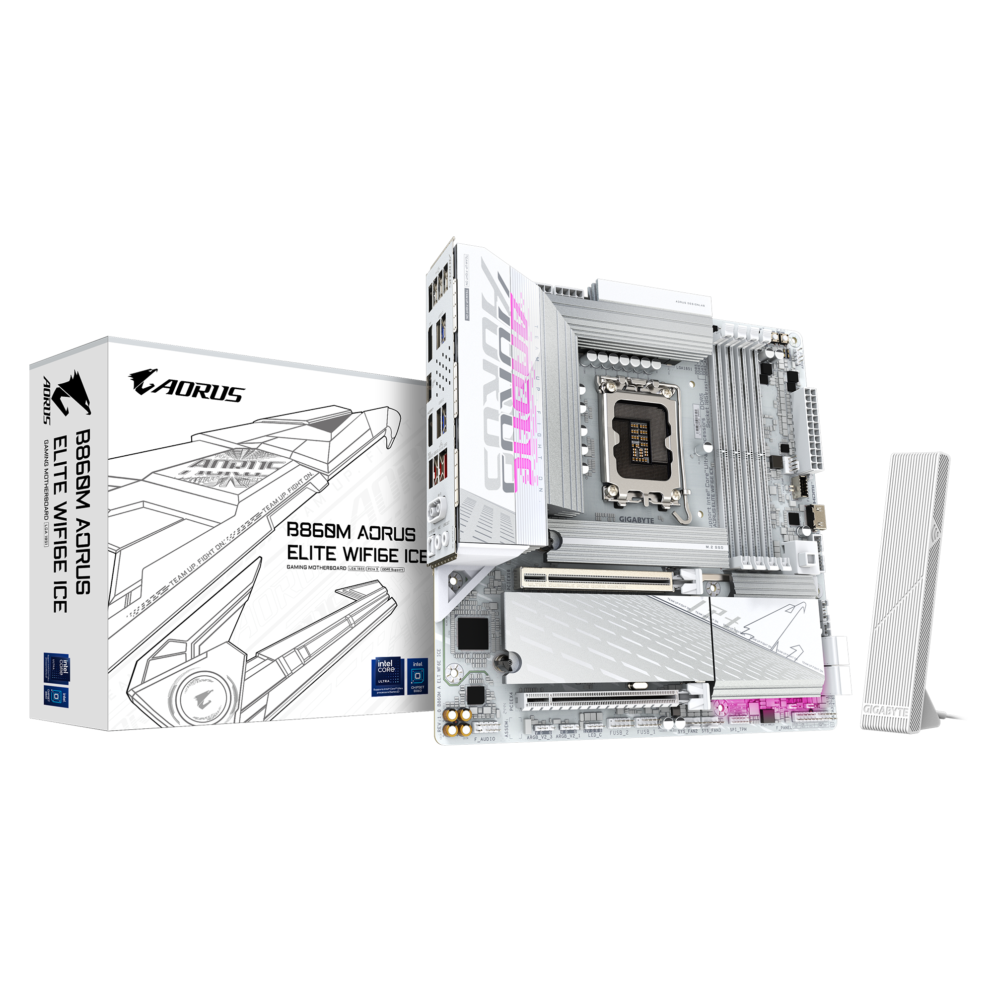 Дънна платка GIGABYTE B860M AORUS ELITE WiFi 6E ICE, LGA 1851