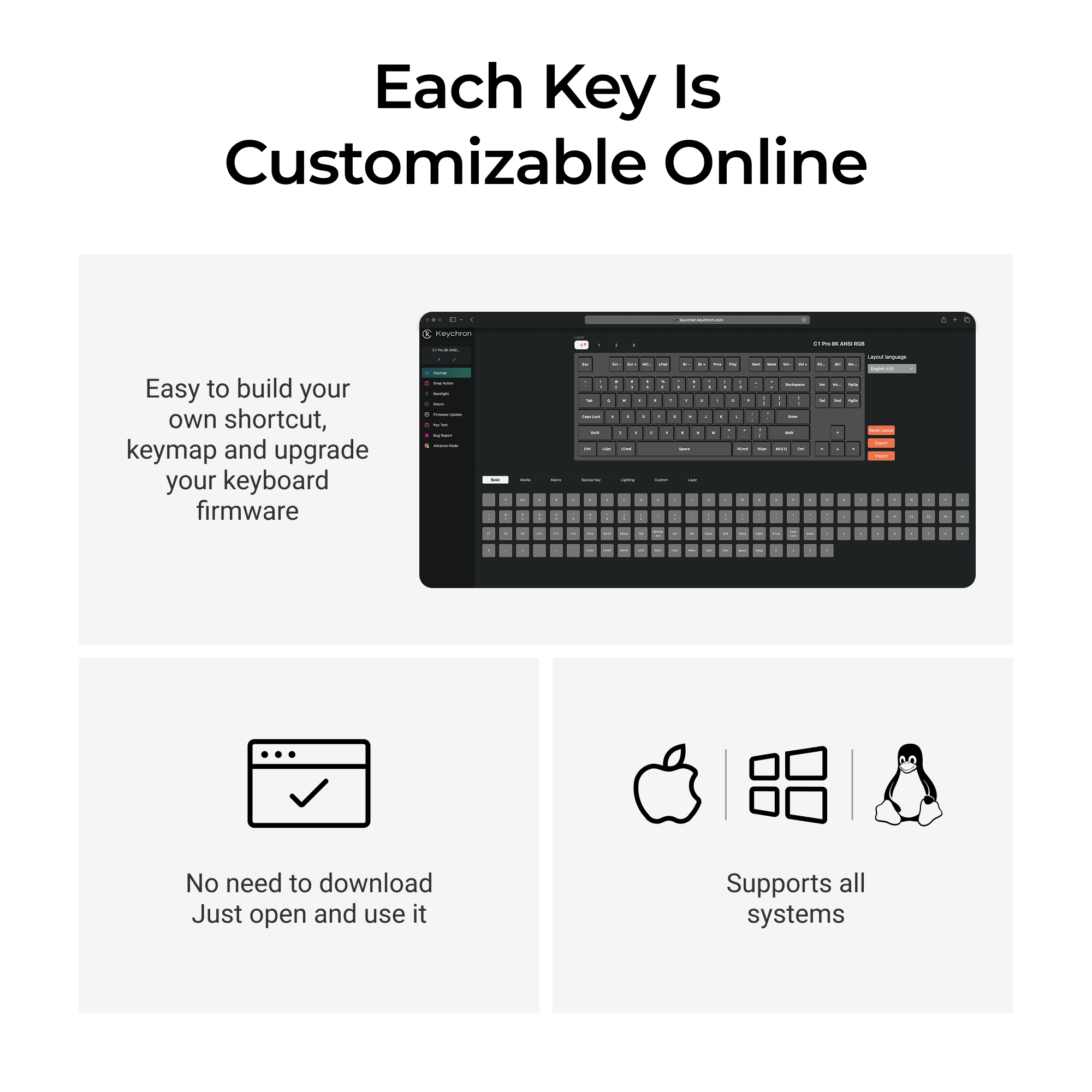 Геймърска Механична клавиатура Keychron C1 Pro 8K QMK - Super Red Switch
