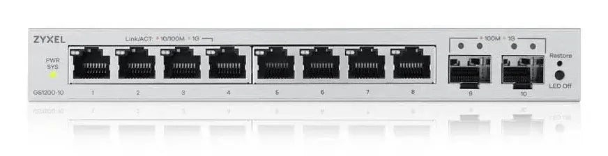 Суич ZyXEL GS-1200-10, V3, Управляем, 8 портов, 10/100/1000 с 2Gbe Uplink