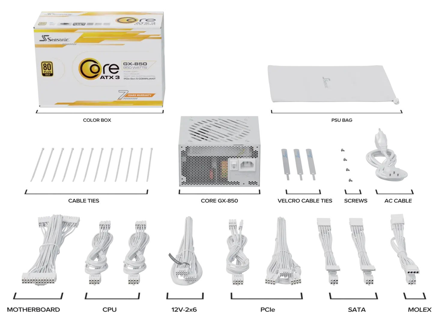 Захранващ блок Seasonic CORE GX White 850W 80+ Gold, Fully Modular, ATX 3.1, PCIe 5.1
