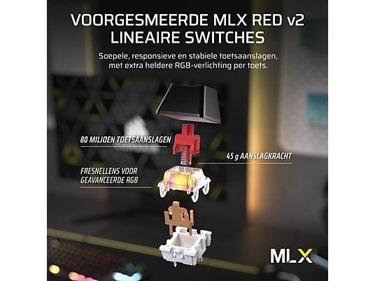 Геймърскa безжична/блутут механична клавиатура Corsair K70 CORE TKL RGB, Corsair MLX Red суич